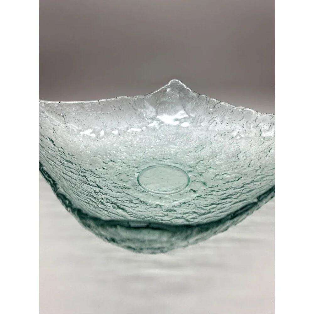 VTG San Miguel Style Recycled Ice Glass Square Bowl Pale Aqua Green Bark 12” MCM